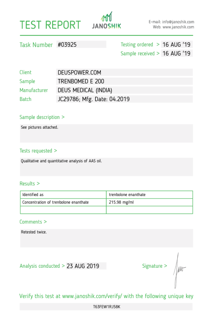TRENBOMED E 200 (TRENBOLONE ENANTHATE) INJECTABLE STEROID IN AMPOULES Deus Medical