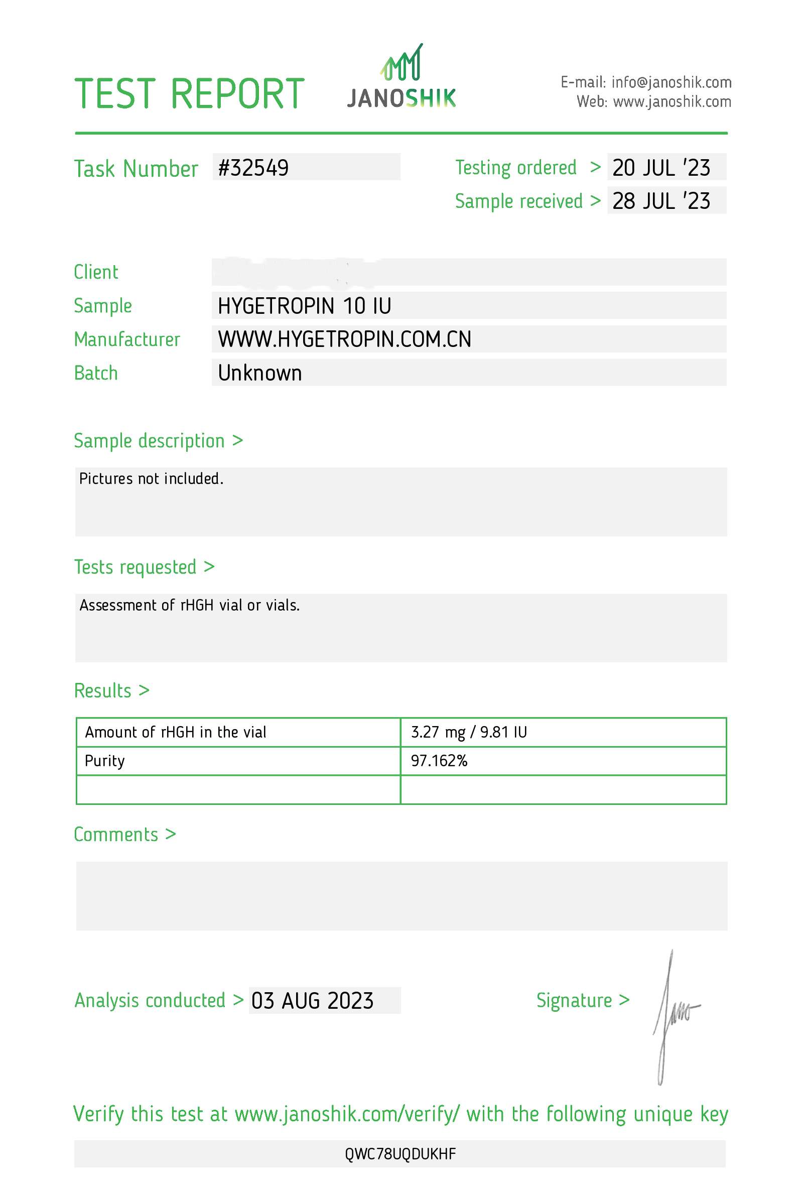 Hygetropin 100 IU (USA) Pharmaceutical