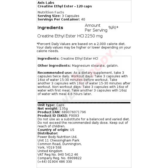 Axis Labs Creatine Ethyl Ester Pharmaceutical
