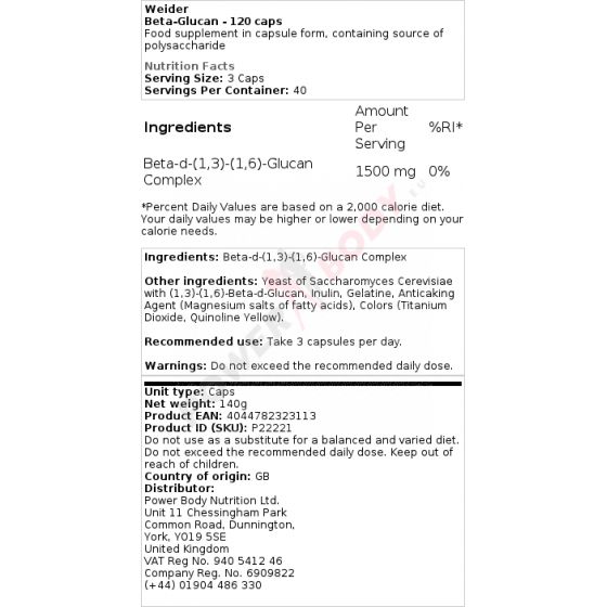 Weider Beta – Glucan Weider